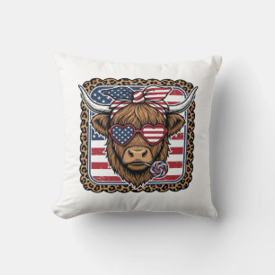 Patriotisches Highland-Rind Vintage-Stich-Design ( Kissen