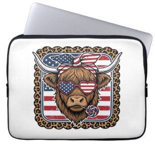 Patriotisches Highland-Rind Vintage-Stich-Design ( Laptopschutzhülle