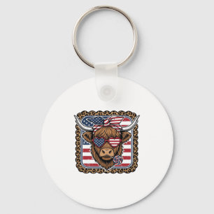 Patriotisches Highland-Rind Vintage-Stich-Design ( Schlüsselanhänger