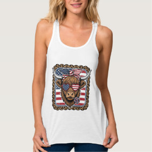 Patriotisches Highland-Rind Vintage-Stich-Design ( Tank Top