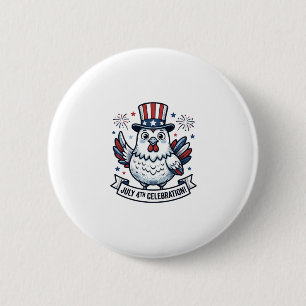 Patriotisches Huhn 4. Juli Feier T-Shirt Des Button