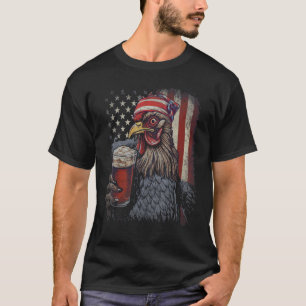 Patriotisches Huhn Bier Trinkendes USA-Flagge 4. J T-Shirt