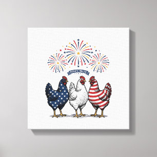 Patriotisches Hühner-Trio Vintage-Stich Vektor De Leinwanddruck
