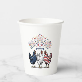 Patriotisches Hühner-Trio Vintage-Stich Vektor De Pappbecher