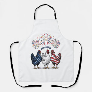 Patriotisches Hühner-Trio Vintage-Stich Vektor De Schürze