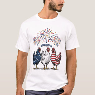 Patriotisches Hühner-Trio Vintage-Stich Vektor De T-Shirt