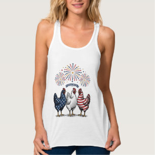 Patriotisches Hühner-Trio Vintage-Stich Vektor De Tank Top
