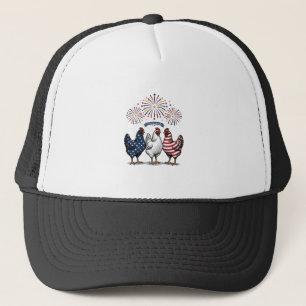 Patriotisches Hühner-Trio Vintage-Stich Vektor De Truckerkappe