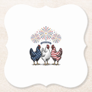 Patriotisches Hühner-Trio Vintage-Stich Vektor De Untersetzer