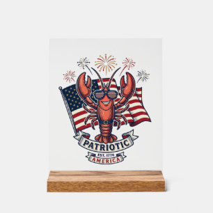 Patriotisches Hummer-Flagge Vintage-Stich T-Shirt_ Acrylschild
