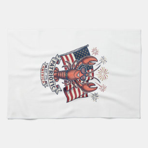 Patriotisches Hummer-Flagge Vintage-Stich T-Shirt_ Geschirrtuch