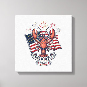 Patriotisches Hummer-Flagge Vintage-Stich T-Shirt_ Leinwanddruck