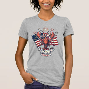 Patriotisches Hummer-Flagge Vintage-Stich T-Shirt_ T-Shirt