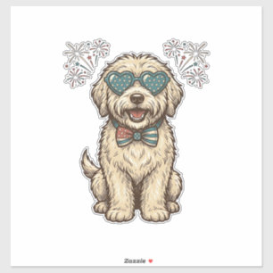 Patriotisches Hund-Feuerwerk Vintage-Shirt-Design  Aufkleber