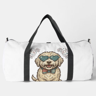 Patriotisches Hund-Feuerwerk Vintage-Shirt-Design  Duffle Bag