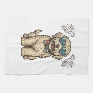 Patriotisches Hund-Feuerwerk Vintage-Shirt-Design  Geschirrtuch