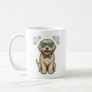 Patriotisches Hund-Feuerwerk Vintage-Shirt-Design Kaffeetasse