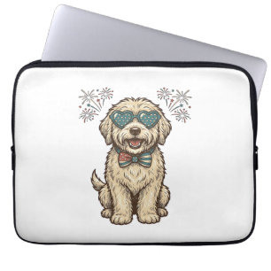 Patriotisches Hund-Feuerwerk Vintage-Shirt-Design Laptopschutzhülle