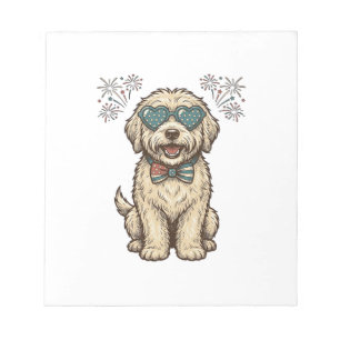 Patriotisches Hund-Feuerwerk Vintage-Shirt-Design Notizblock