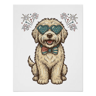 Patriotisches Hund-Feuerwerk Vintage-Shirt-Design Poster