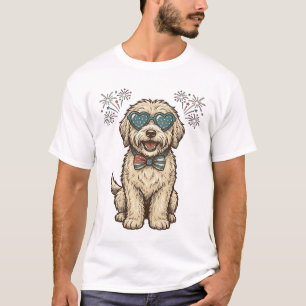 Patriotisches Hund-Feuerwerk Vintage-Shirt-Design T-Shirt
