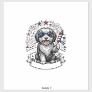 Patriotisches Hund-Feuerwerk Vintage-Vector-Shirt_ Aufkleber