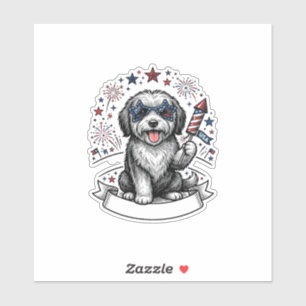Patriotisches Hund-Feuerwerk Vintage-Vector-Shirt_ Aufkleber