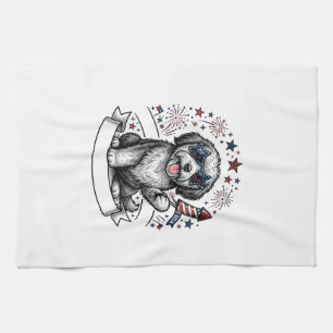 Patriotisches Hund-Feuerwerk Vintage-Vector-Shirt_ Geschirrtuch