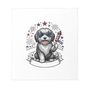 Patriotisches Hund-Feuerwerk Vintage-Vector-Shirt_ Notizblock