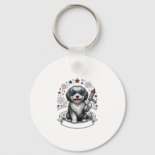 Patriotisches Hund-Feuerwerk Vintage-Vector-Shirt_ Schlüsselanhänger