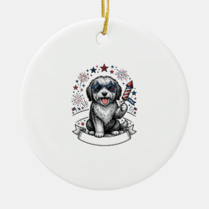 Patriotisches Hund-Feuerwerk Vintage-Vektor-Shirt_ Keramik Ornament