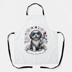 Patriotisches Hund-Feuerwerk Vintage-Vektor-Shirt_ Schürze