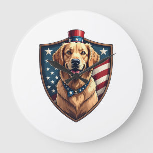 Patriotisches Hund-Vater Golden Retriever Gravur S Große Wanduhr