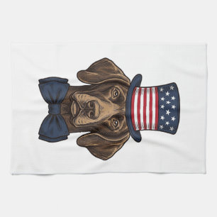 Patriotisches Hund Vintage-Stich-Shirt-Design_1 Geschirrtuch