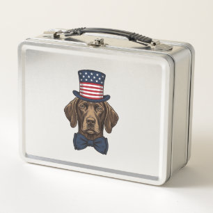 Patriotisches Hund Vintage-Stich-Shirt-Design_1 Metall Brotdose