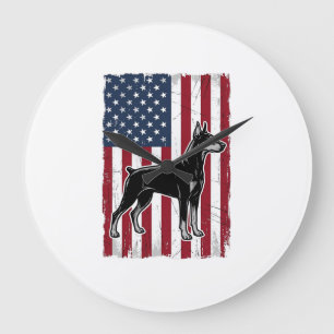 Patriotisches Hunde-Flagge Vintage-Vector-Shirt-De Große Wanduhr