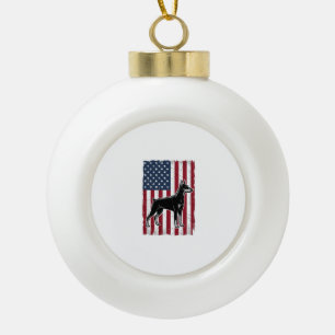 Patriotisches Hunde-Flagge Vintage-Vector-Shirt-De Keramik Kugel-Ornament
