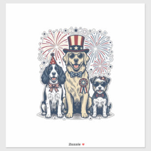 Patriotisches Hunde-Trio Vintage-Stich-Shirt-Desig Aufkleber