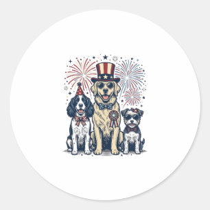 Patriotisches Hunde-Trio Vintage-Stich-Shirt-Desig Runder Aufkleber