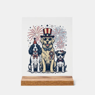 Patriotisches Hunde-Trio Vintage-Stickerei-Shirt-D Acrylschild