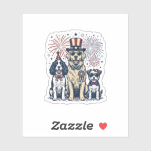 Patriotisches Hunde-Trio Vintage-Stickerei-Shirt-D Aufkleber