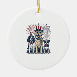 Patriotisches Hunde-Trio Vintage-Stickerei-Shirt-D Keramik Ornament