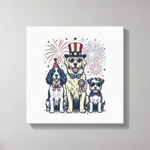 Patriotisches Hunde-Trio Vintage-Stickerei-Shirt-D Leinwanddruck