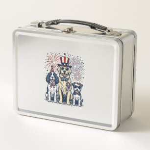 Patriotisches Hunde-Trio Vintage-Stickerei-Shirt-D Metall Brotdose
