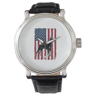 Patriotisches Hundesign mit Flagge Vintage Vektor Armbanduhr
