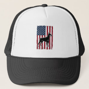 Patriotisches Hundesign mit Flagge Vintage Vektor  Truckerkappe