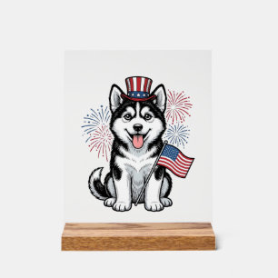Patriotisches Husky-Welpen-Vintage-Gravur-Shirt-De Acrylschild