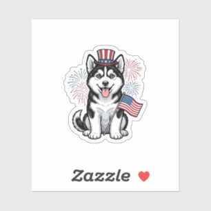 Patriotisches Husky-Welpen-Vintage-Gravur-Shirt-De Aufkleber