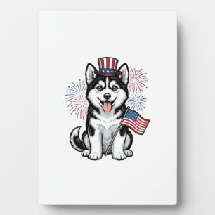 Patriotisches Husky-Welpen-Vintage-Gravur-Shirt-De Fotoplatte
