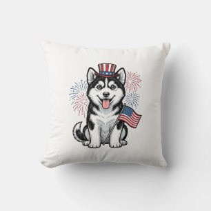 Patriotisches Husky-Welpen-Vintage-Gravur-Shirt-De Kissen